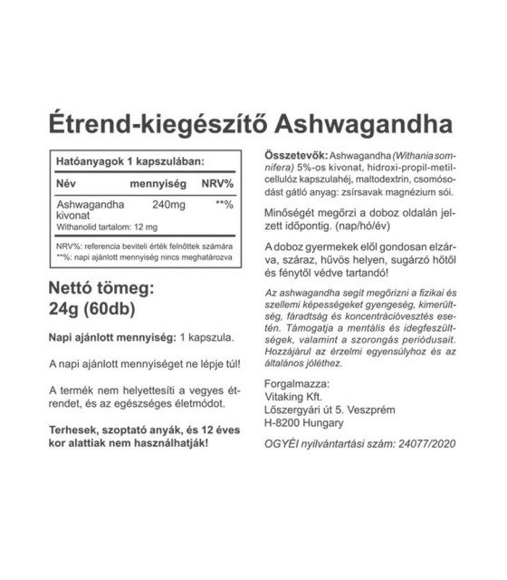 Vitaking Ashwagandha kivonat 240mg - 60 db
