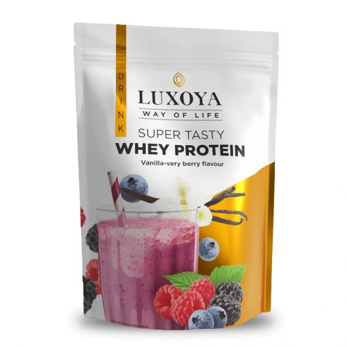 Luxoya Super Tasty Whey Protein Vanília-erdei gyümölcs íz 450g - DOY