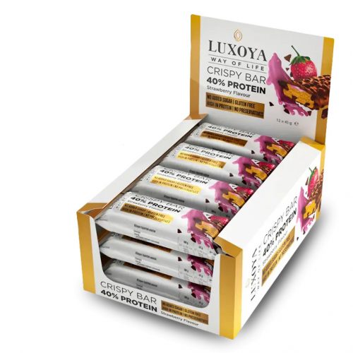 Luxoya crispy bar eper ízű fehérje szelet 12x45 g